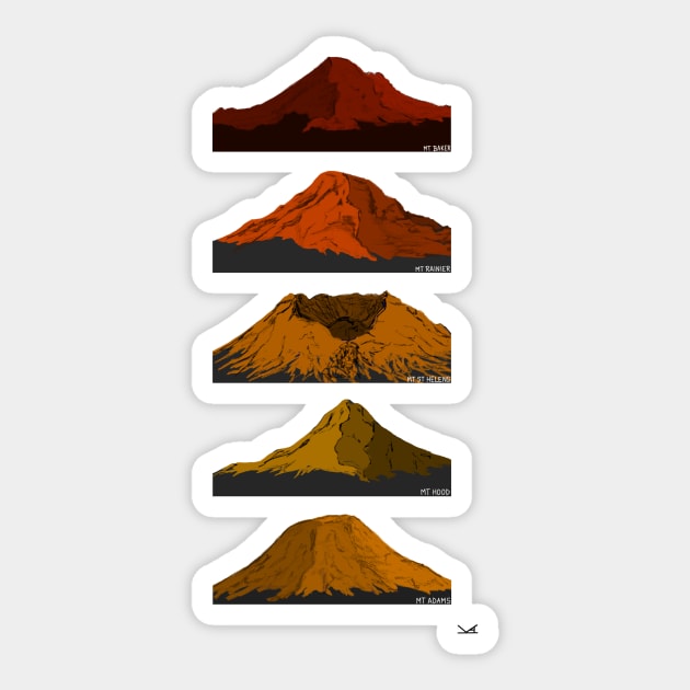 Cascade Volcanoes Red Orange Gold Sticker by FernheartDesign